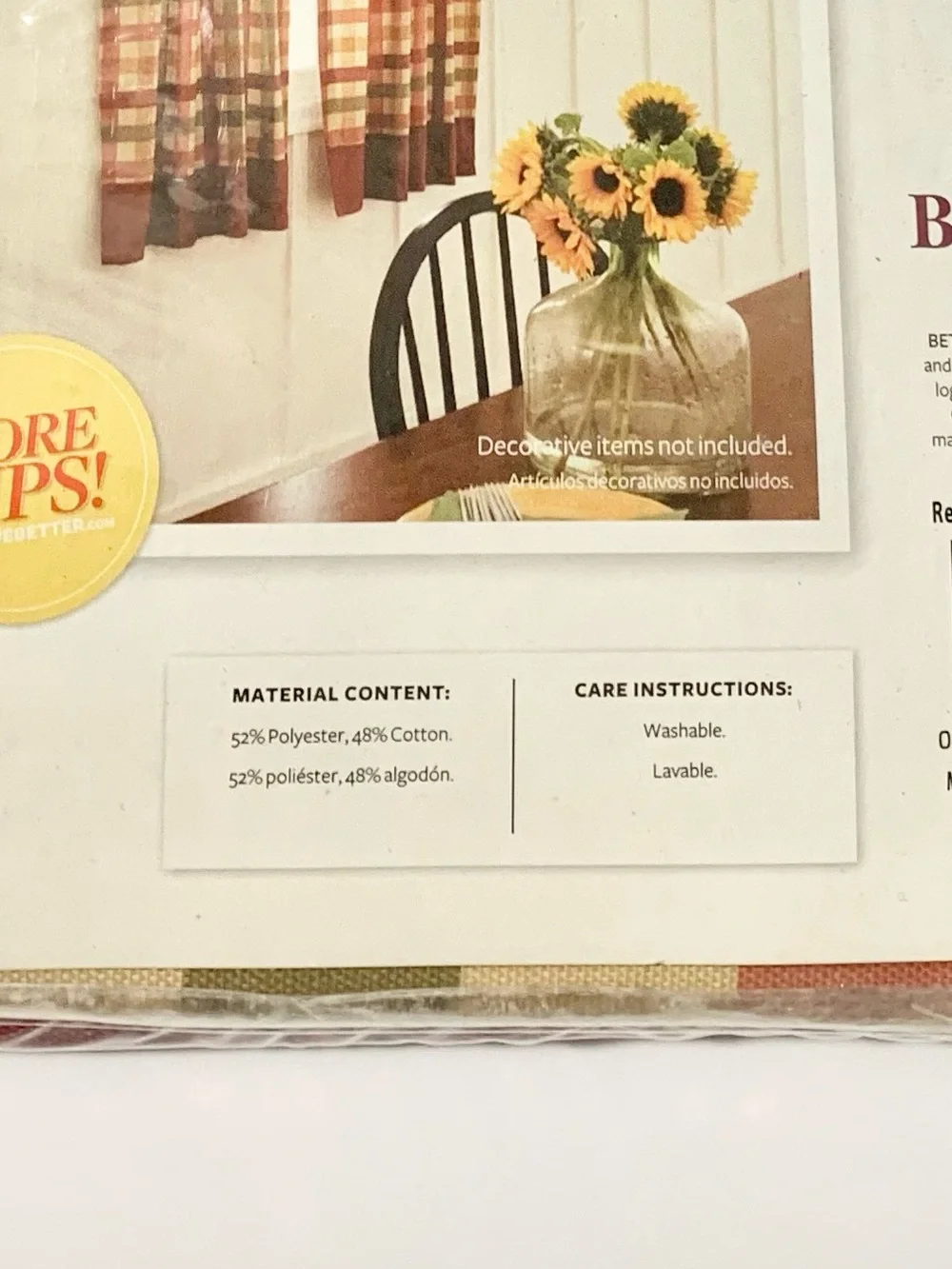 Better Homes & Gardens Red Cream Check Kitchen Tiers Curtains NEW 60” Wx36” L
